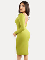 Shapewear Long Sleeve Boat Neck Sculpting Midi Dress