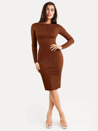 Shapewear Long Sleeve Boat Neck Sculpting Midi Dress