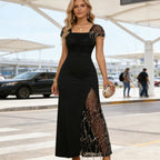 Women's Sequin Patchwork Slit Maxi Dress